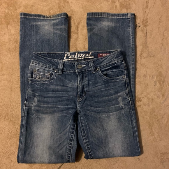 💙 Petrol Blue Boot Cut Jeans with Embellished Pockets 💙 - Picture 2 of 9